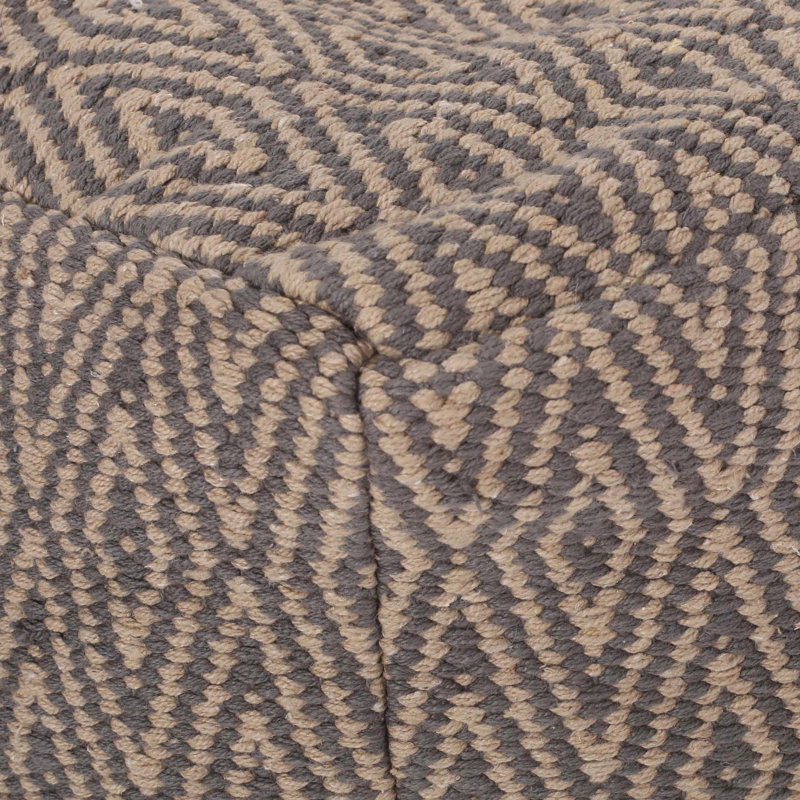 Hand-Loomed Cotton Pouf with Diamond Pattern