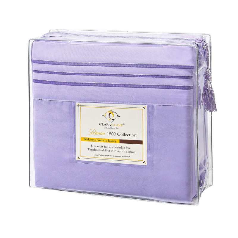 Microfiber Striped Sheet Set, Lavender, Queen Sheet Set + Fitted Sheet + 2 Pillowcases