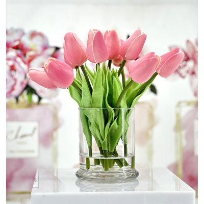 Small Head Faux Tulips In Vase, Small Size Centerpiece