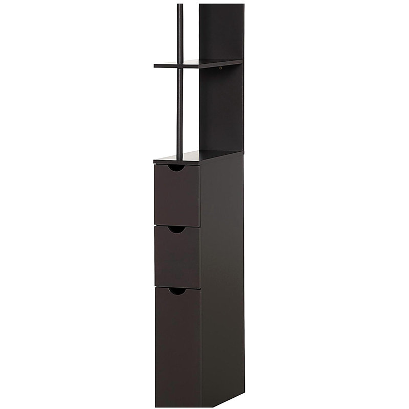 54" Tall Bathroom Storage Cabinet, Freestanding Linen Tower with 2-Tier Shelf and Drawers, Narrow Side Floor Organizer, Brown