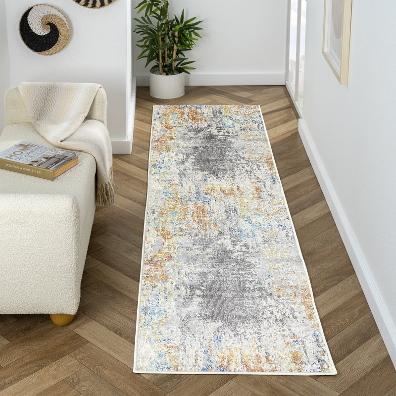Tapis abstrait gris / orange Elkhorn, Tapis de couloir de 2 pi x 7 pi