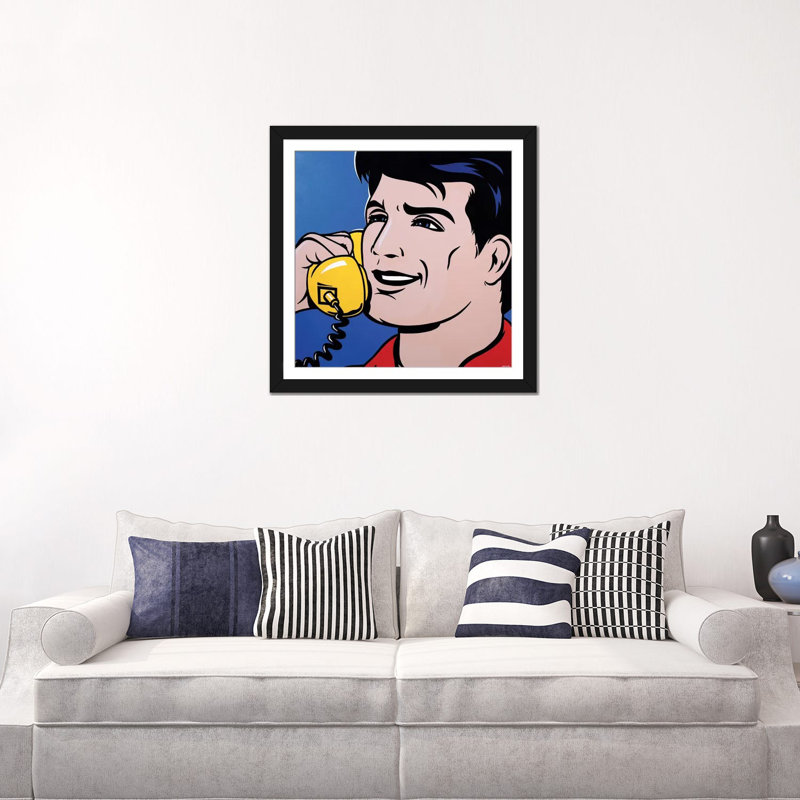 « man on phone », impression sur toile, H 16 po x l 16 po x P 1 po, Papier d'art encadré noir, Blanc