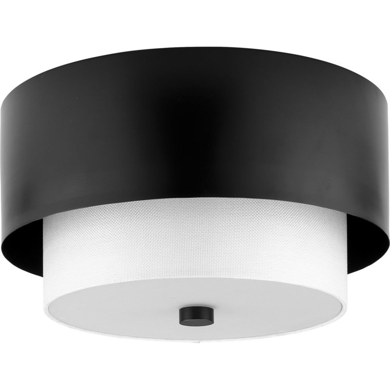 Glass and Linen Flush Mount, Matte Black