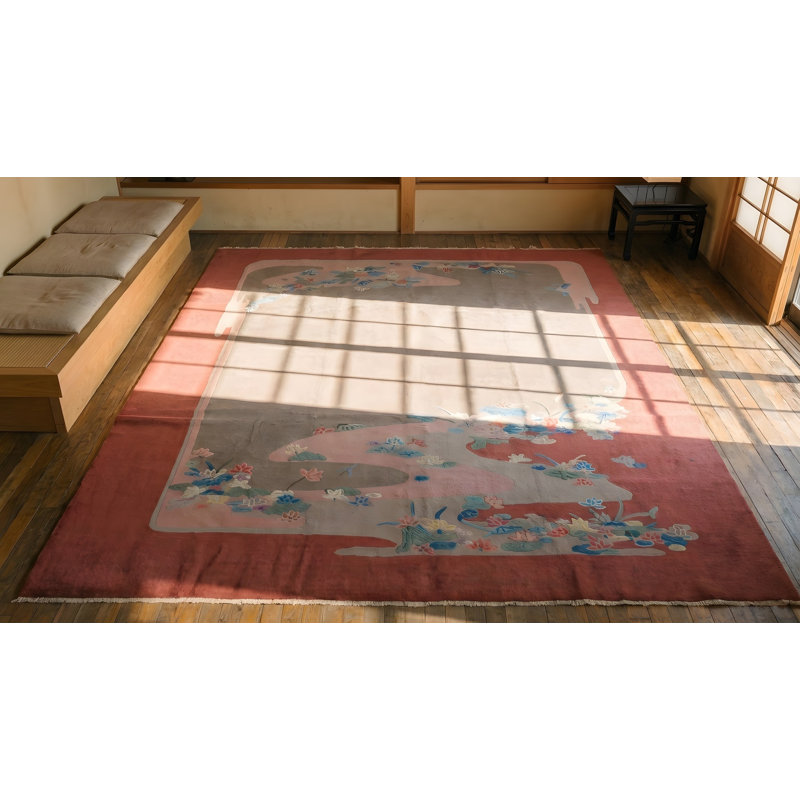 Cream Color Antique Artistic Floral Pattern Chinese Deco Wool Rug