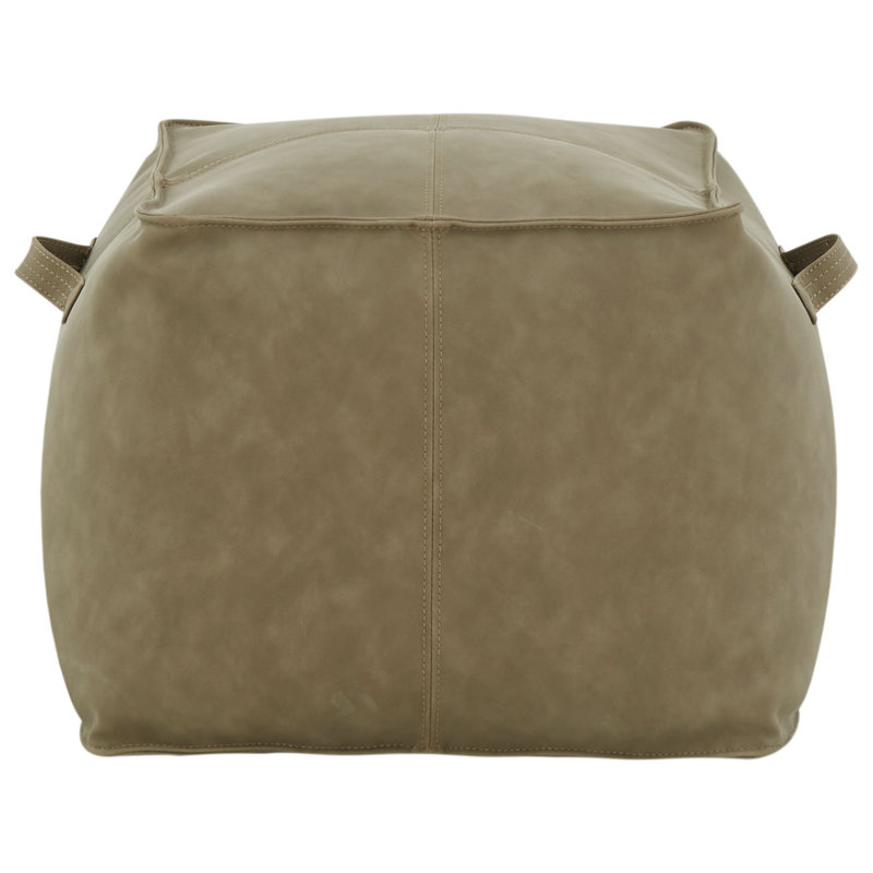 Cabren Faux Leather Pouf, Brown Vegan Leather