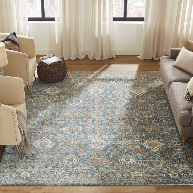 Narooma Steel Blue Multi Medallion Area Rug, Blue/Red, Rectangle 9'6" x 13'