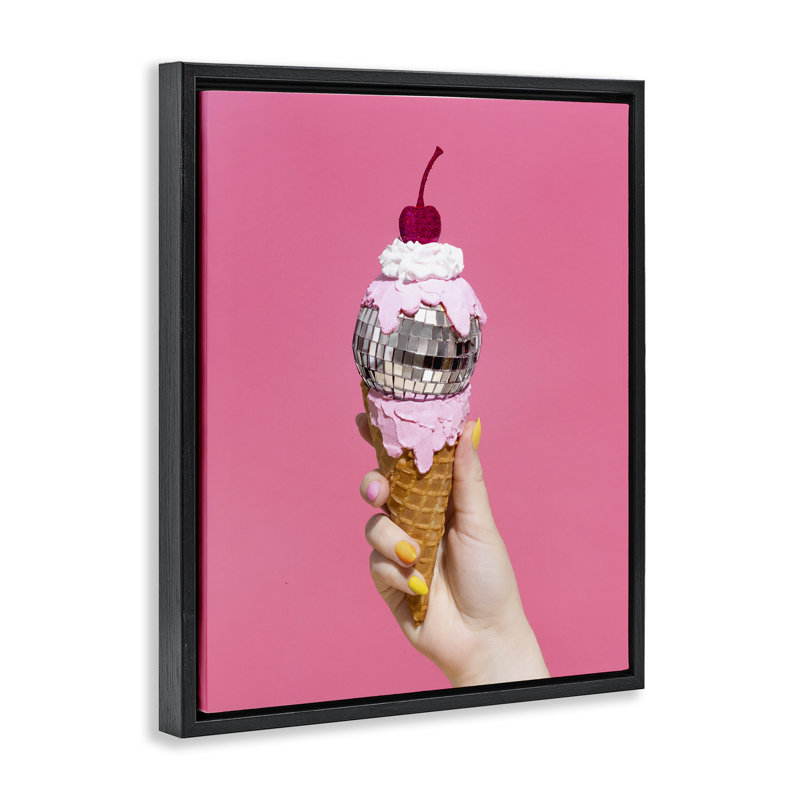 «Glam Disco Ice Cream», art mural encadré par Lish Creative, Cadre flottant noir de jais, H 21 po x l 17 po