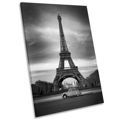 Eiffel Tower Retro Car Paris - Wrapped Canvas Print