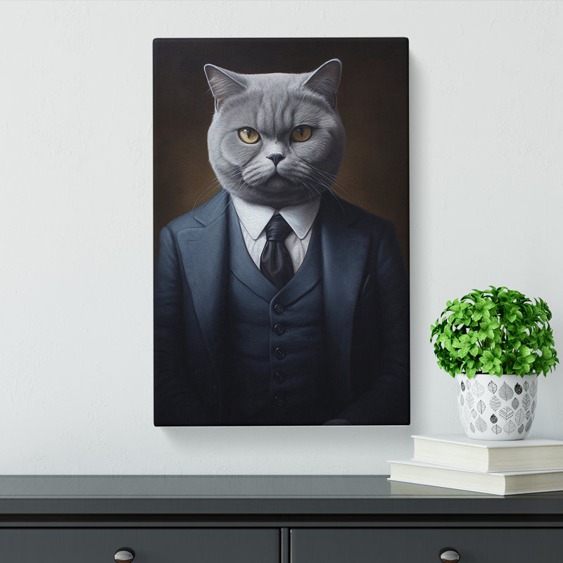 British Shorthair Cat In A Suit Painting - Wrapped Canvas, 60cm H x 40cm W x 3cm D
