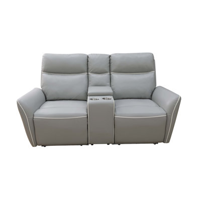 70" Breathable Leather Dual Power Recliner Loveseat With Storage Console, USB & LED
