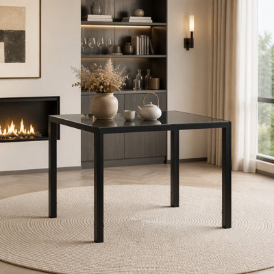 47.25 Inch 4-Seater Tempered Glass Dining Table, Modern Minimalist Black Kitchen Table, Small Rectangular Luxury Dinner Table for Apartments & Small S