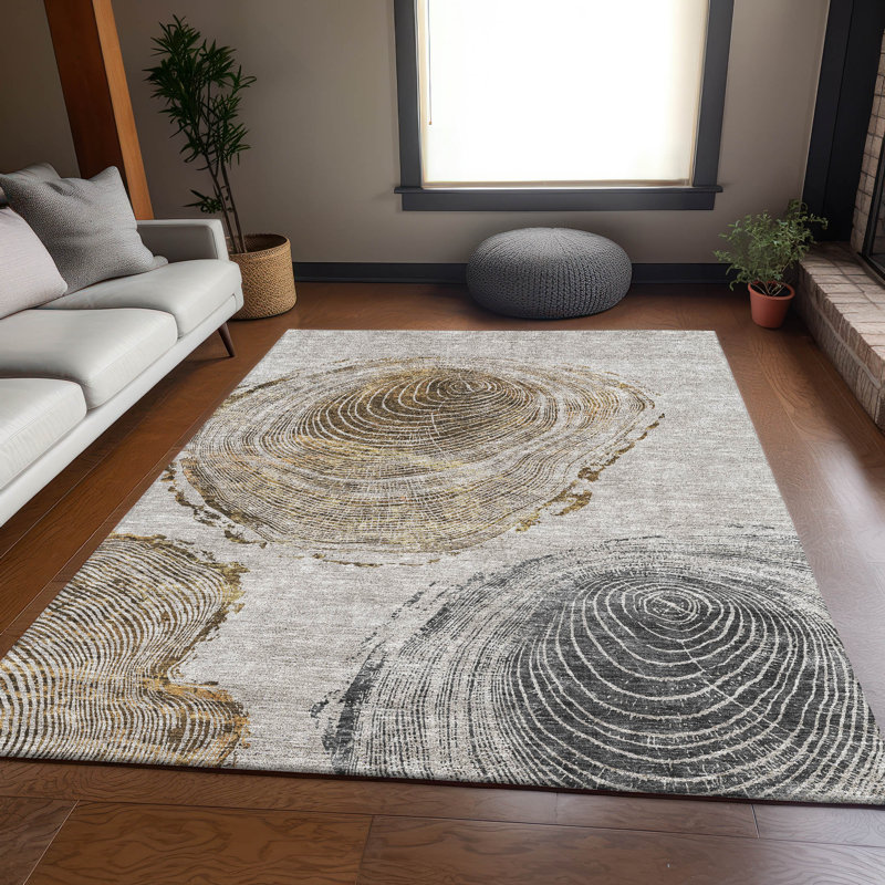 Tapis taupe Prisco lavable à la machine de qualité supérieure, Rectangulaire 8 pi x 10 pi