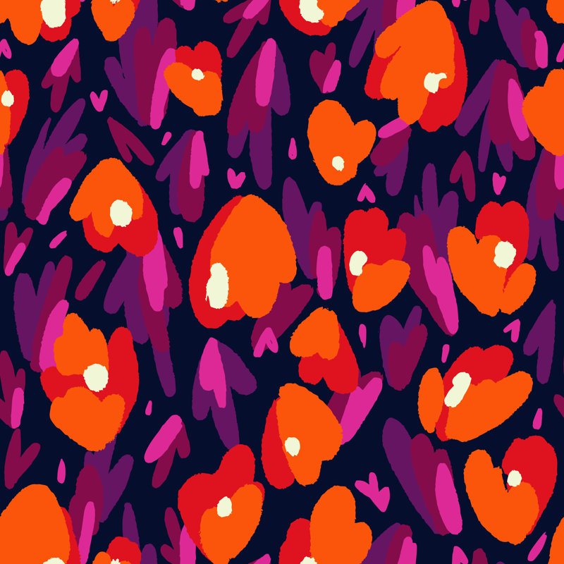 Motif floral sans soudure sur toile, H 12 po x l 12 po