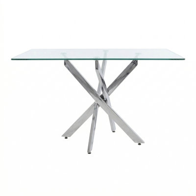Rectangular Dining Table, 47.24" Glass Dining Table with Metal Legs, Modern Kitchen Table for Home Kitchen, Dining Room