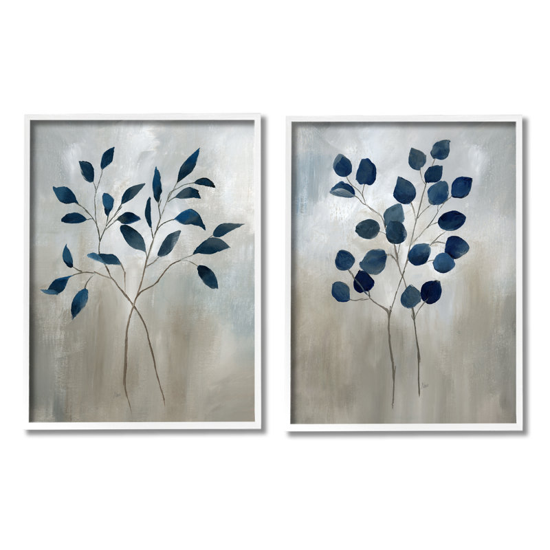 Branches botaniques grises 2 pièces par Nan, Giclée encadrée blanc bord de mer, H 20 po x l 16 po x P 1,5 po