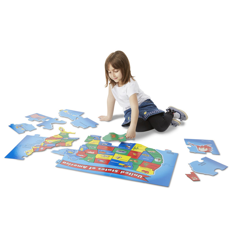 Colorful USA Map Floor Puzzle with Extra-Thick Pieces
