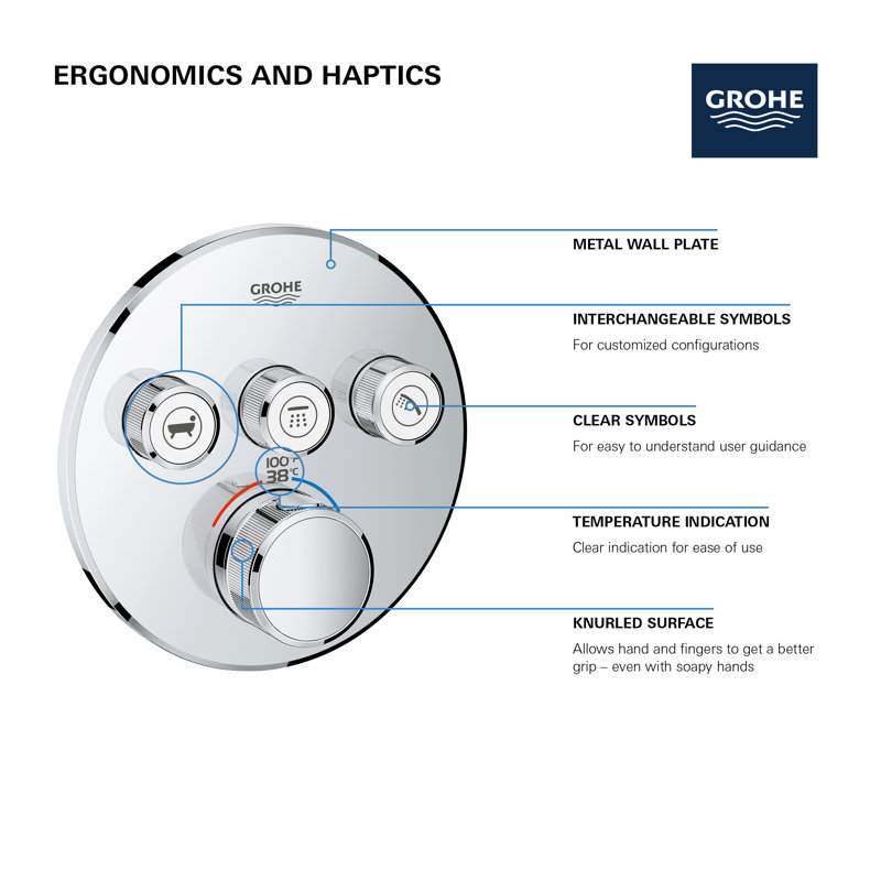 GROHE Grohtherm Triple-Function Shower Thermostatic Valve Trim Kit, Brushed Cool Sunrise