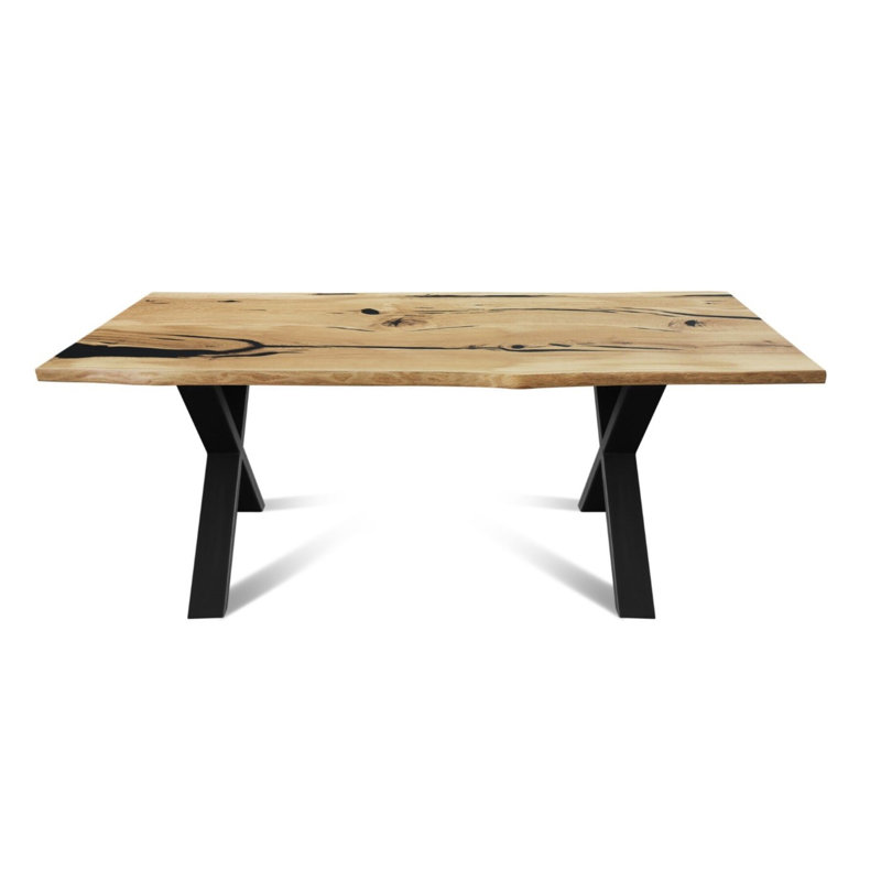 Oak Solid Wood Top Metal Base Dining Table