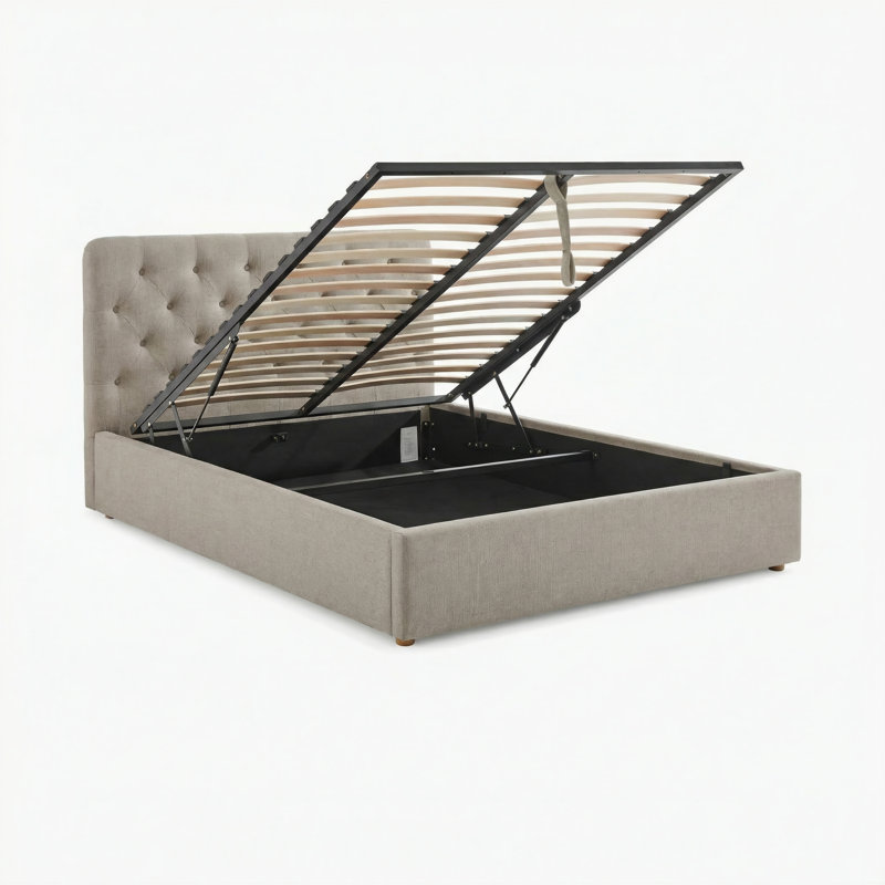 Haiden Upholstered Ottoman Storage Bed, Beige Fabric, King