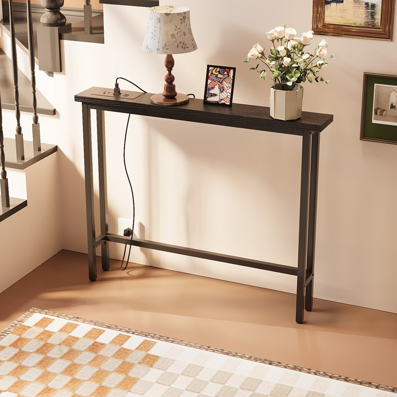 39.37in Black 1-Piece Melamine + Iron Hall Table With Power Strip, Black