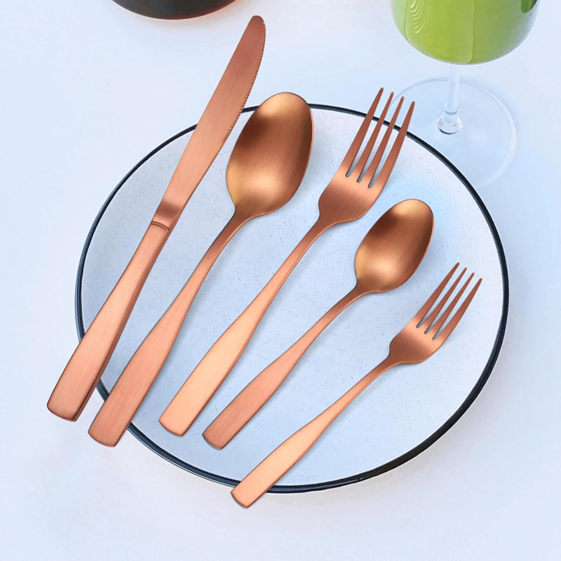 Modern Matte Stainless Steel Flatware Set For 6 With Rose Gold Finish, Square Handle Design, Durable Cutlery For Home And Restaurant Use