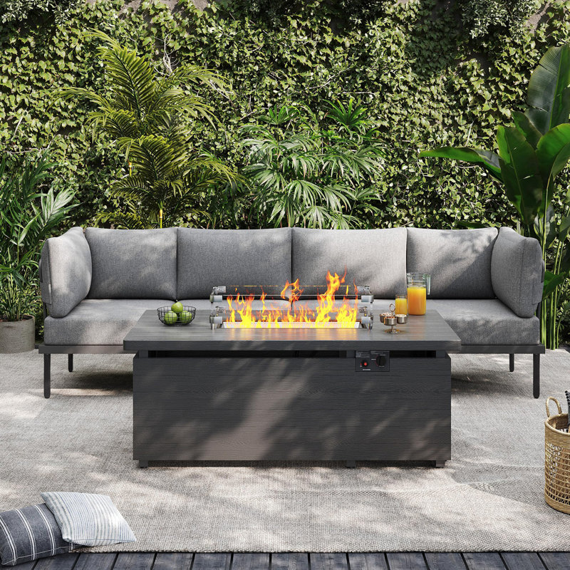 Ensemble de meubles de patio 5 pièces avec table de foyer d'extérieur et canapé modulaire en métal avec coussin en oléfine de 6 po