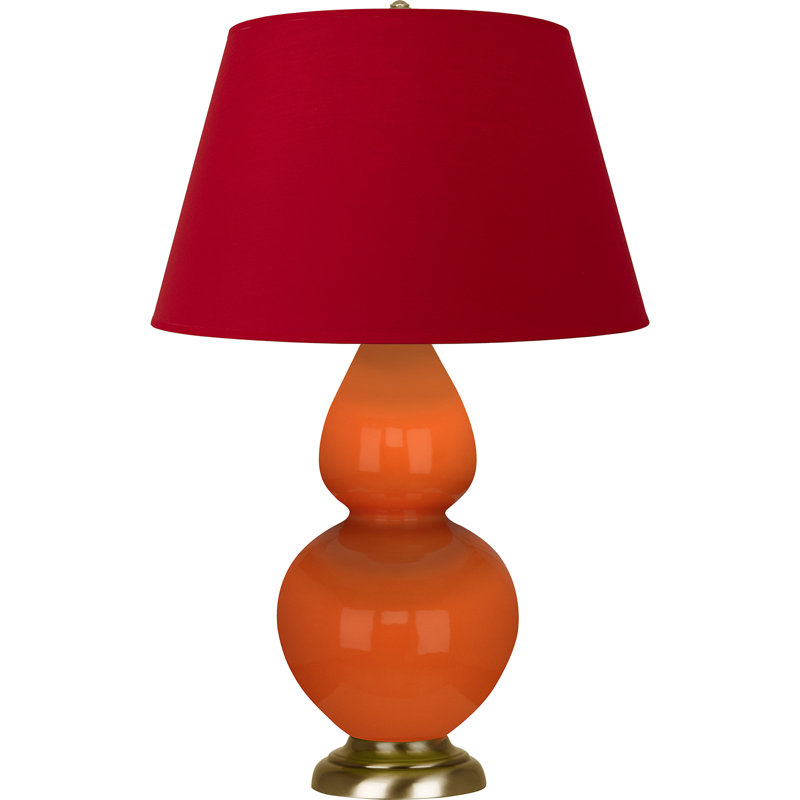 Lampe de table double gourde en céramique, Orange / laiton naturel antique, Blanc cassé, Laiton