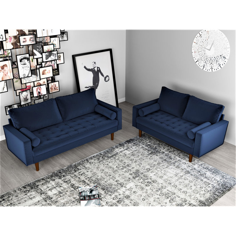 Ashfaq 2 - Piece Velvet Living Room Set, Space blue Velvet
