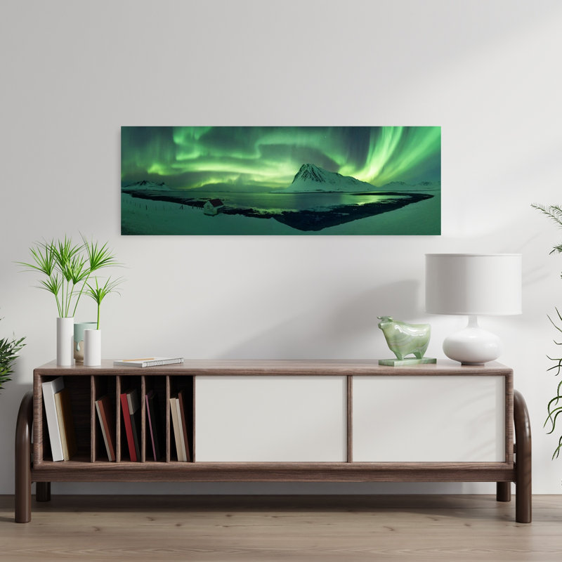Northern Lights Winter Landscape Peaceful Serene Tranquil Landscape Nature, art mural, H 12 po x l 36 po