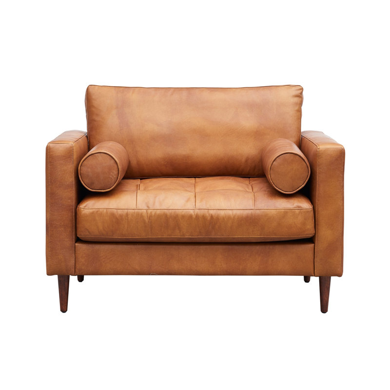 Contemporary Leather Armchair, Light Brown Genuine Leather