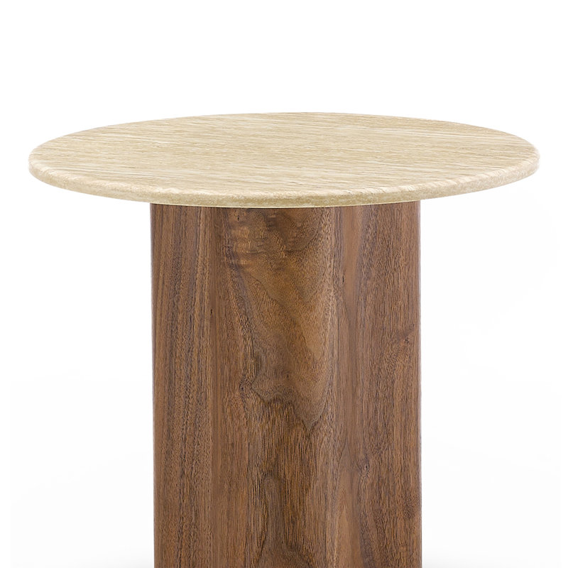 Table de bout ronde en pierre frittée avec base piédestal courbée et ondulée, 2