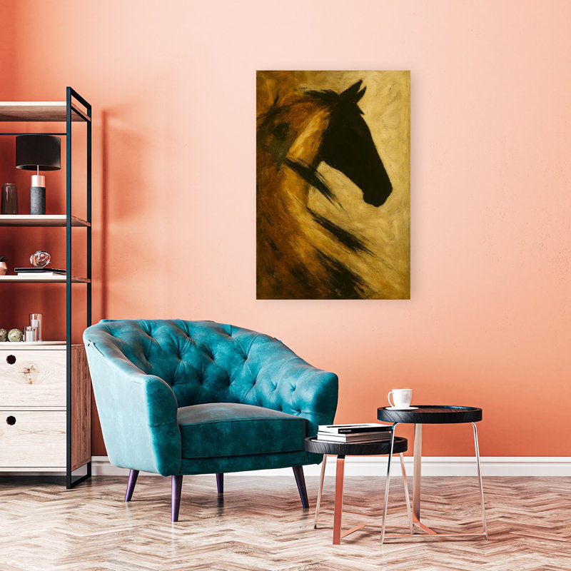Art doré abstrait cheval contemporain, 36" H x 24" W