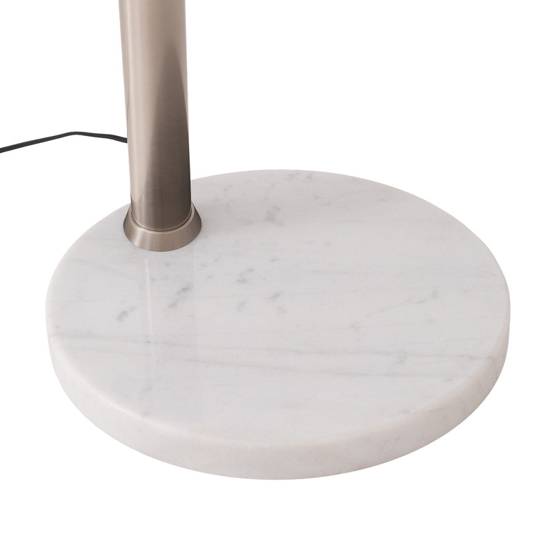 92 " Arched Floor Lamp, White Marble Base, Satin Nickel