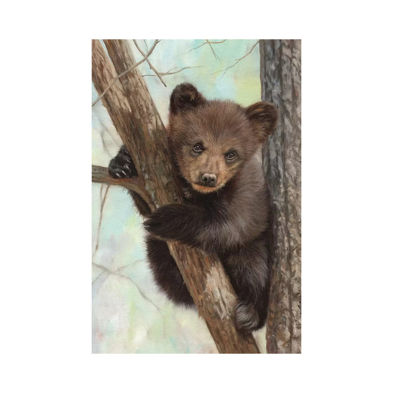 «Brown Bear Cub in Tree» par David Stribble, reproduction d'art sur toile tendue, H 60 po x l 40po x P 1,5 po