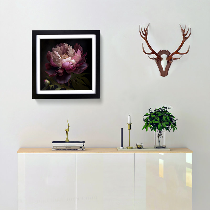 Peony Flower - Framed Print, Black