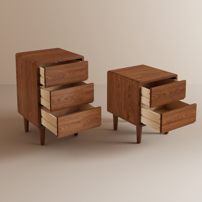 Aevah Solid Wood Mid-Century Modern Nightstand, Brown, 25.9" H