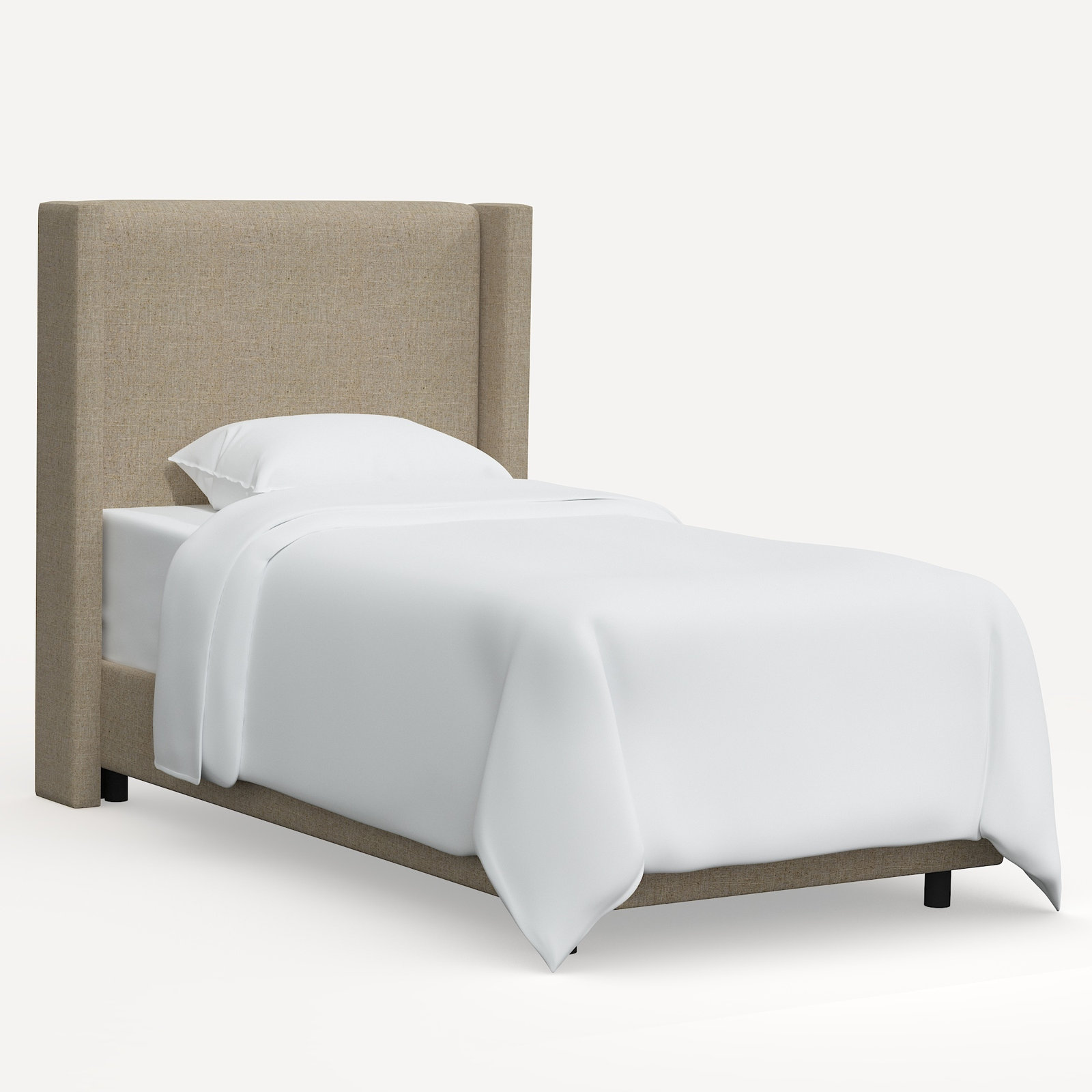 Hanson Upholstered Wingback Bed, Twin, Classic Sandstone Linen