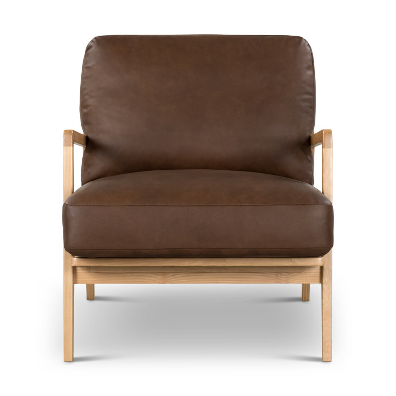 Carmelo Genuine Leather Accent Chair, Dark Brown Genuine Leather
