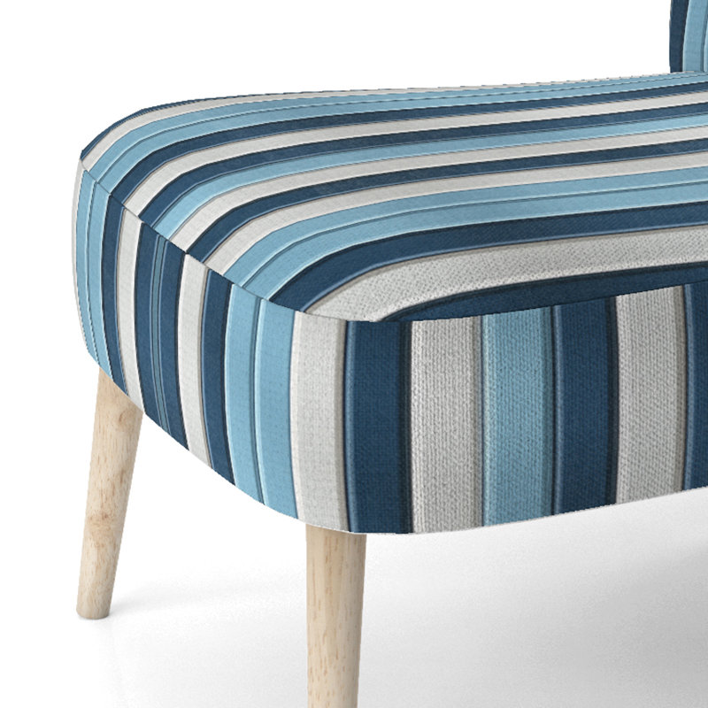 Élégant motif à rayures bleu et blanc - Chaise d'appoint rembourrée moderne et contemporaine
