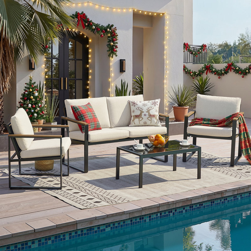 Atara 4 - Person Patio Conversation Set with Cushions, Beige