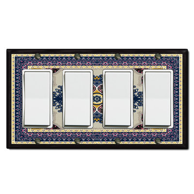 Metal Light Switch Plate Outlet Cover (Colorful Elegant Carput Rug Print - Quadruple Rocker)