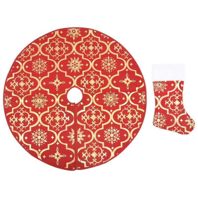 Kimber Luxury Christmas Tree Skirt with Sock, Red, 122 cm