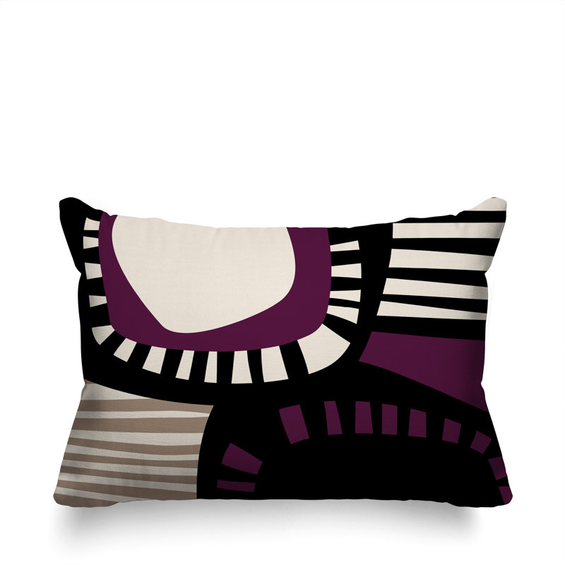 Coussin rectangulaire intérieur / extérieur Alika, H 14 po x l 20 po, Mauve / noir / blanc cassé