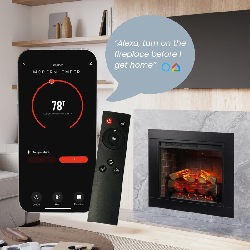 Electric Smart Fireplace with Heat, 23-Inch