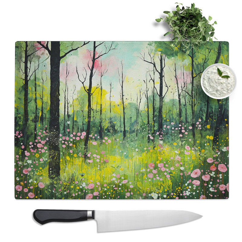 Spring Forest Contemporary  Glass Chopping Board