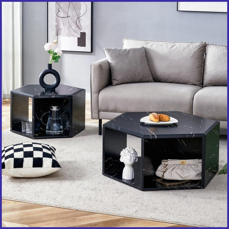 Table basse Minimalist, Noir, Imitation marbre