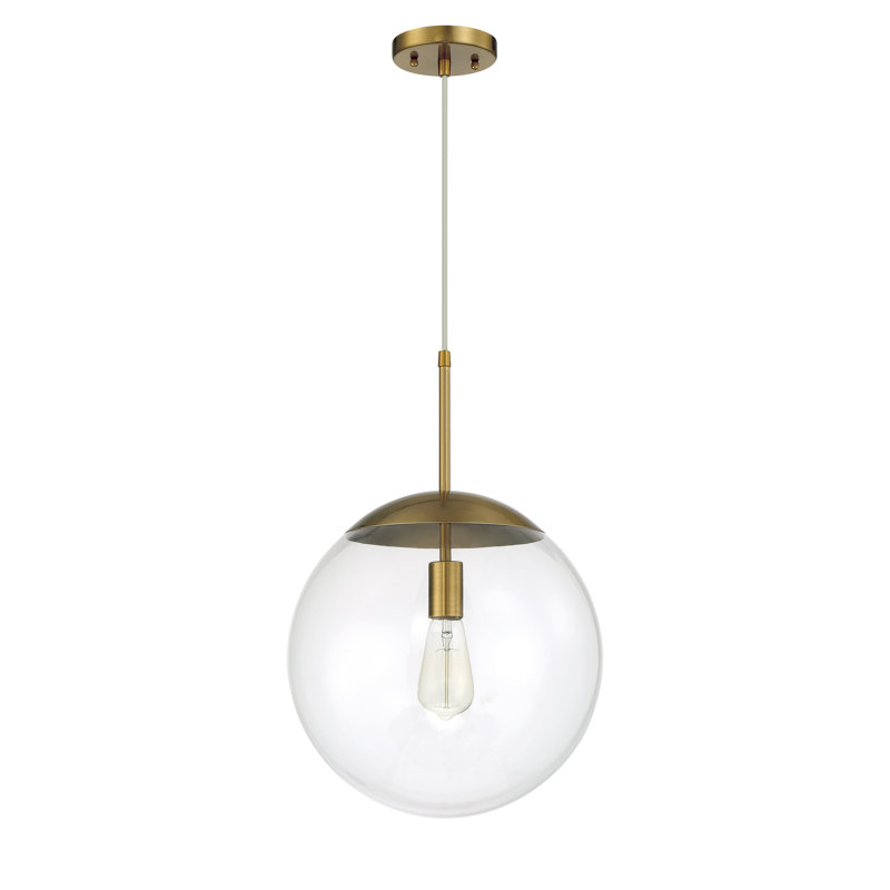 Luminaire suspendu sphère 1 lumière Jason-John, H 136,91 po x l 13,98 po x P 13,98 po, Transparent, Laiton satiné