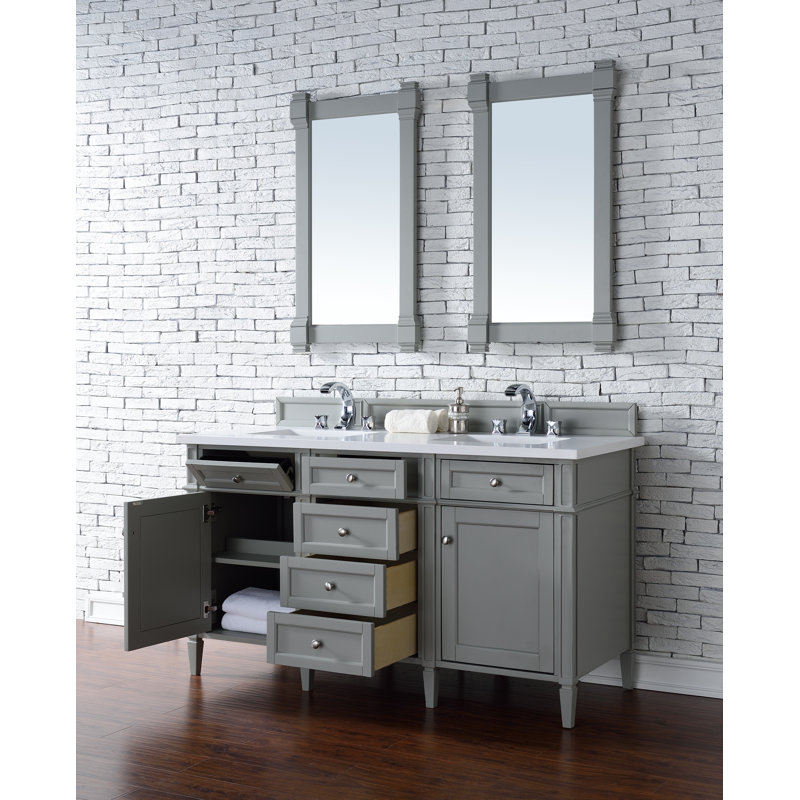 Dussault 60'' Double Bathroom Vanity with Top, Urban Gray, White Zeus, 8" Widespread