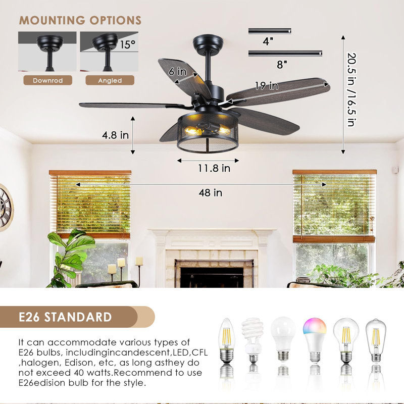 Ventilateurs de plafond de style campagnard de 48 po avec lumières et télécommande