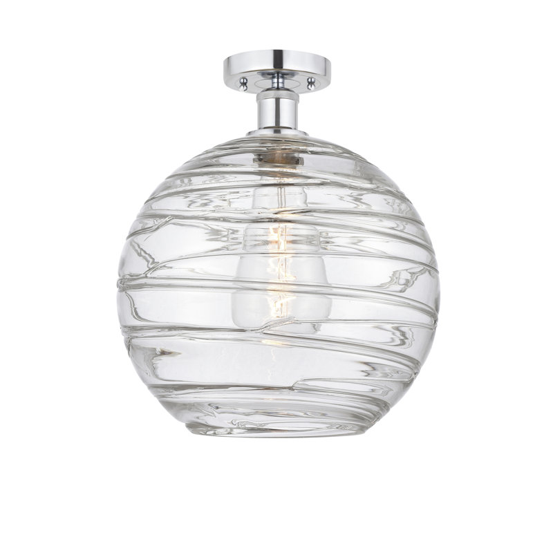 Glass Semi Flush Mount, 13.5" H x 12" W x 12" D, Polished Chrome